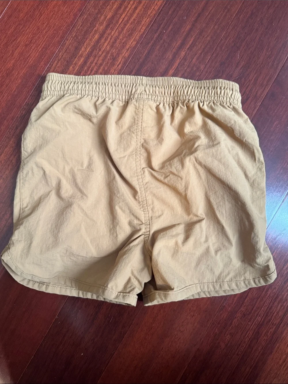 Petit Lem Tan Athletic Swim Shorts with White Drawstring